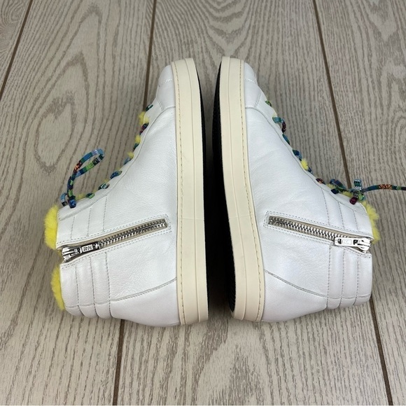 P448 Faux Fur Lined Fanti High Top Sneakers 38 Yellow/Grey Silver $348 - Picture 6 of 10
